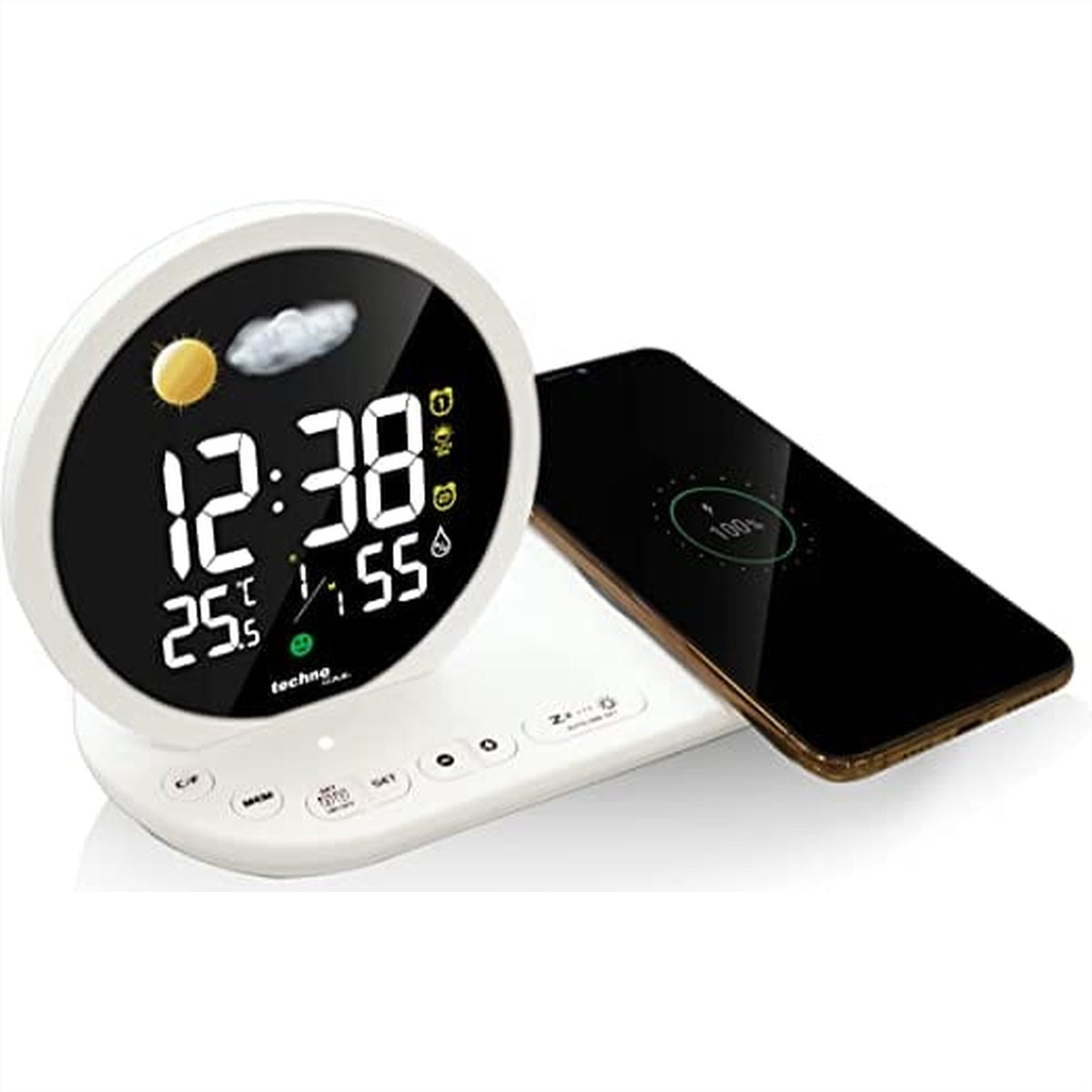 Technoline WT 427 Digitalwecker, Snooze, Thermometer/Hygrometer, USB, 21 × 12 × 9 cm, Weiss