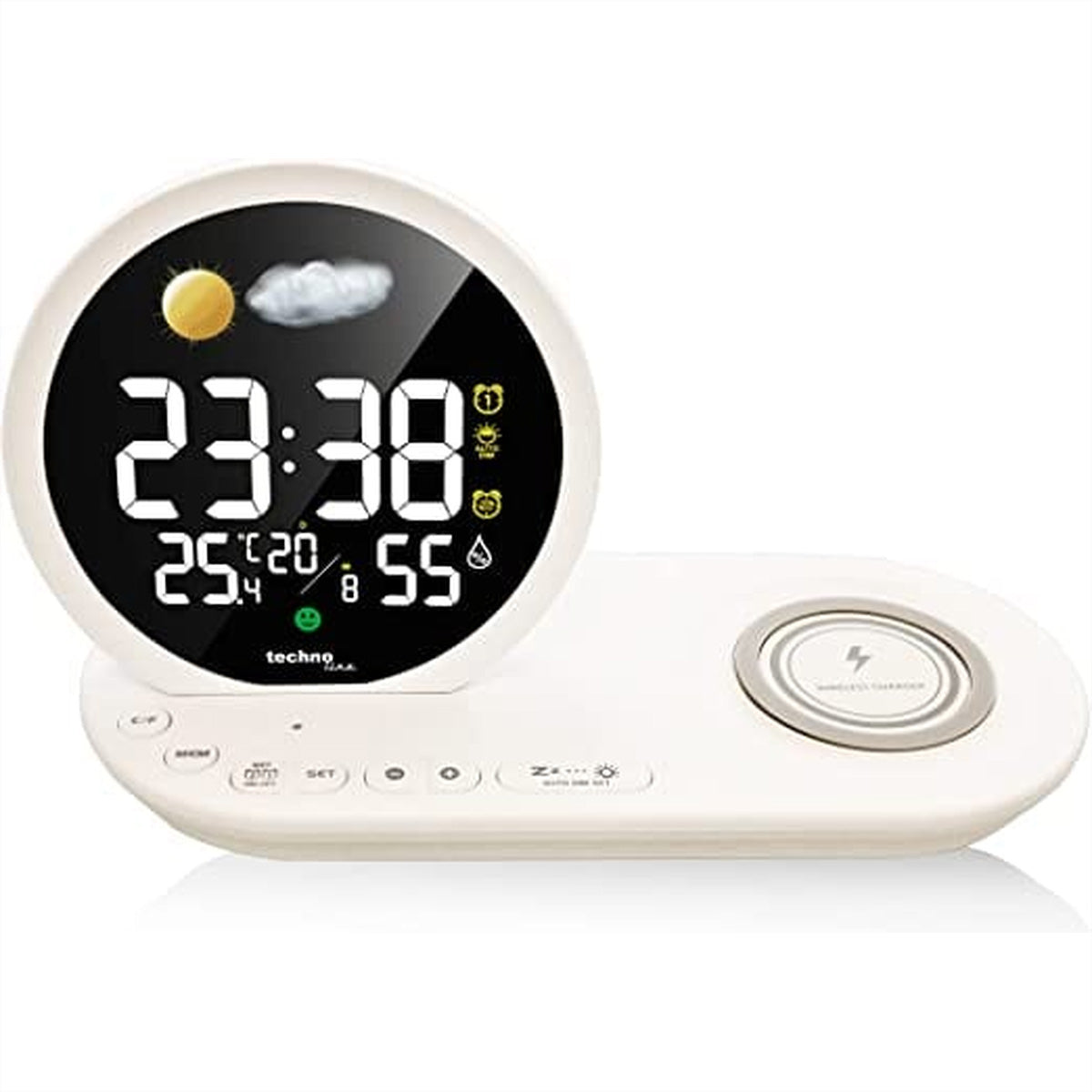 Technoline WT 427 Digitalwecker, Snooze, Thermometer/Hygrometer, USB, 21 × 12 × 9 cm, Weiss