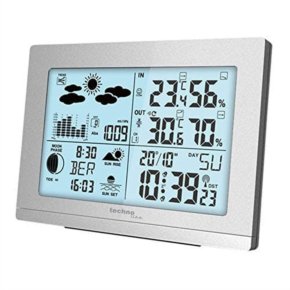 Technoline WS9565 – Wetterstation, innen/aussen, Hygrometer & Barometer, inkl. Aussensensor – Grau