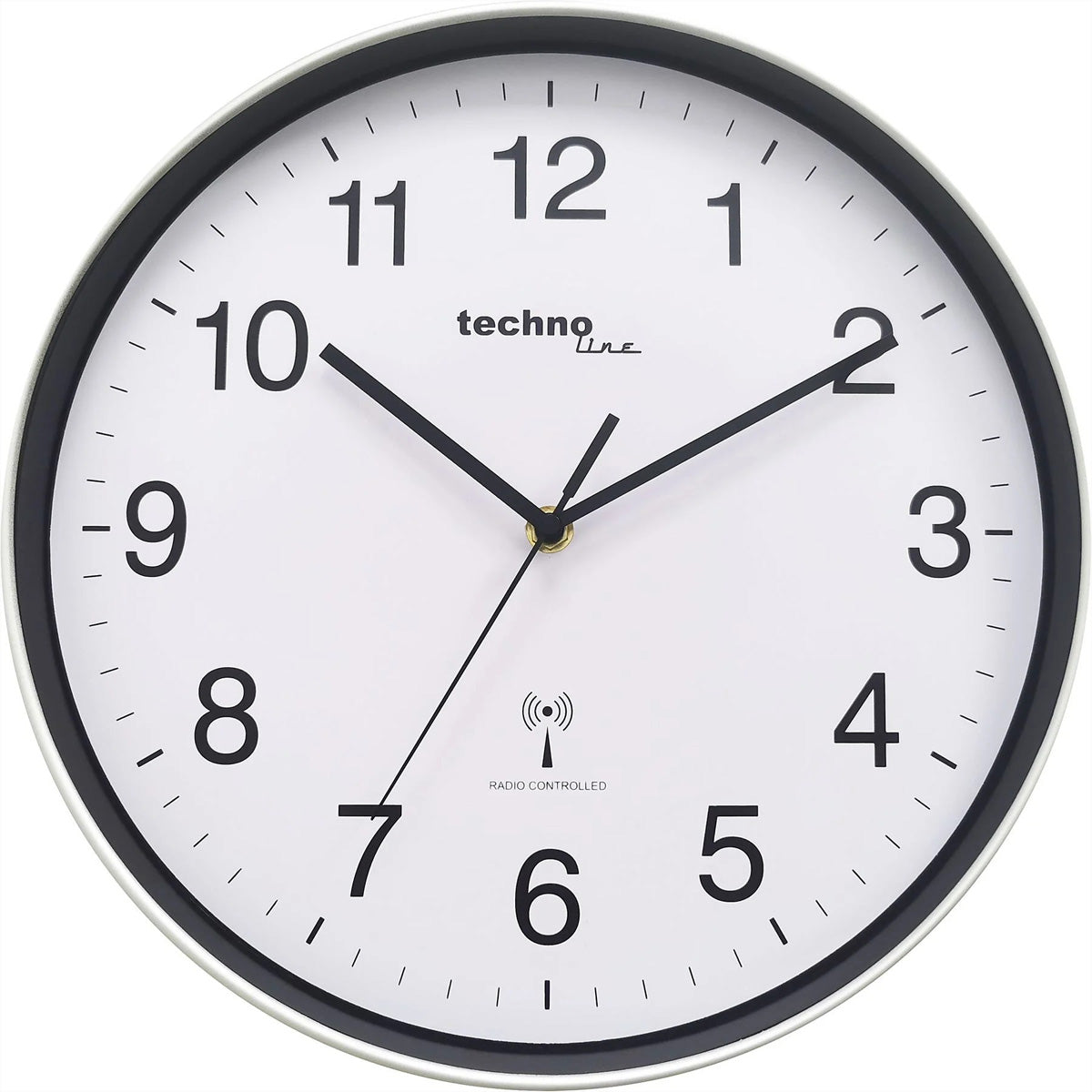 Technoline Wanduhr – Funk, analog, Thermometer/Hygrometer, Ø 30 cm, Silber