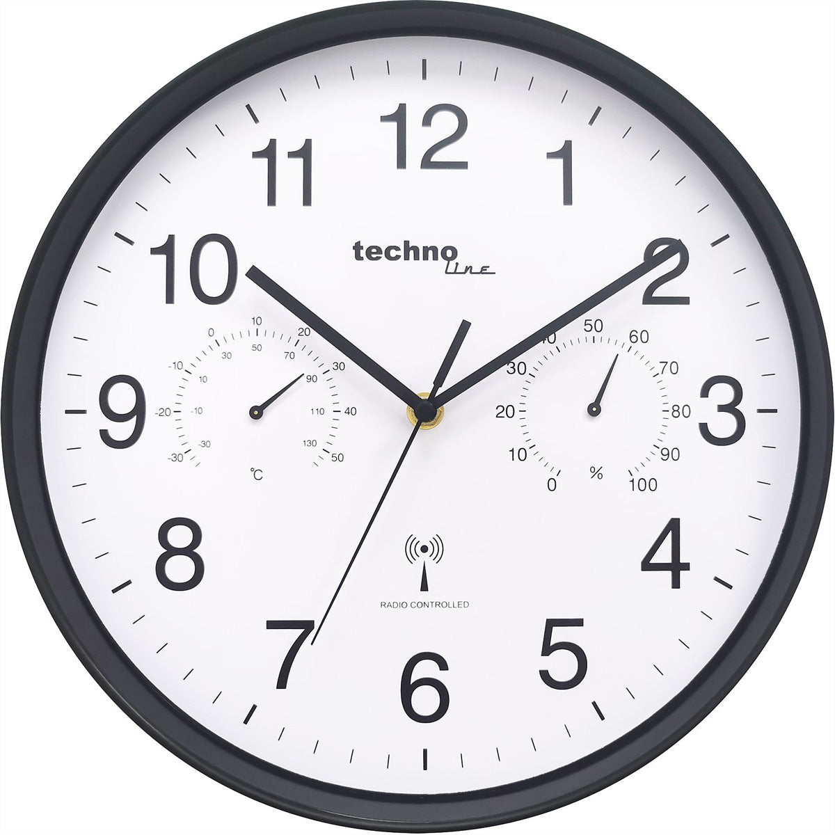 Technoline WT 8945 Wanduhr – Funk, analog, Thermometer & Hygrometer, Ø 30,0 cm, schwarz