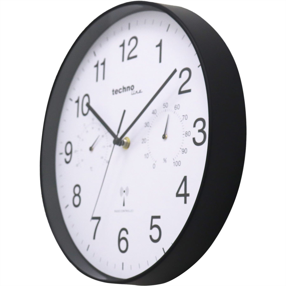 Technoline WT 8945 Wanduhr – Funk, analog, Thermometer & Hygrometer, Ø 30,0 cm, schwarz