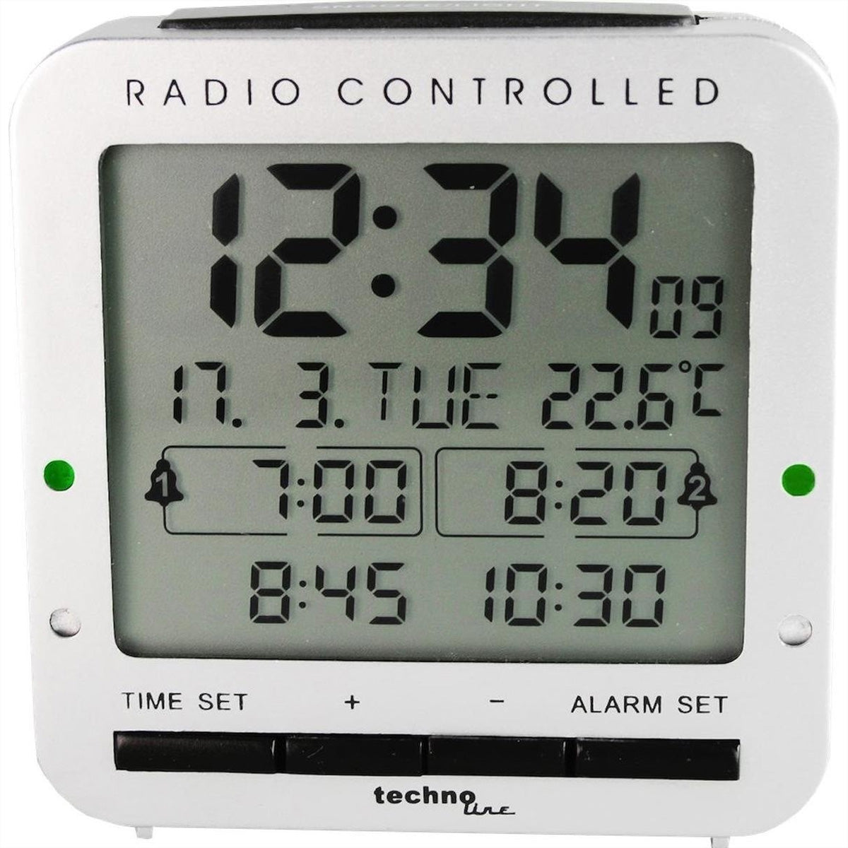 Technoline Digitalwecker – Funk, Schlummerfunktion, Thermometer, 8 × 8 × 3 cm, Schwarz