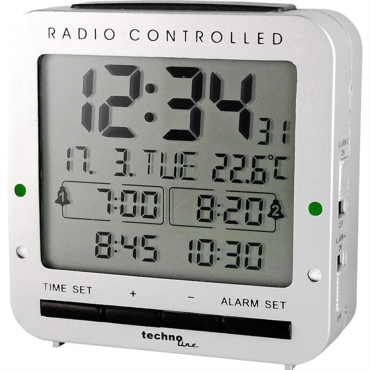 Technoline Digitalwecker – Funk, Schlummerfunktion, Thermometer, 8 × 8 × 3 cm, Schwarz