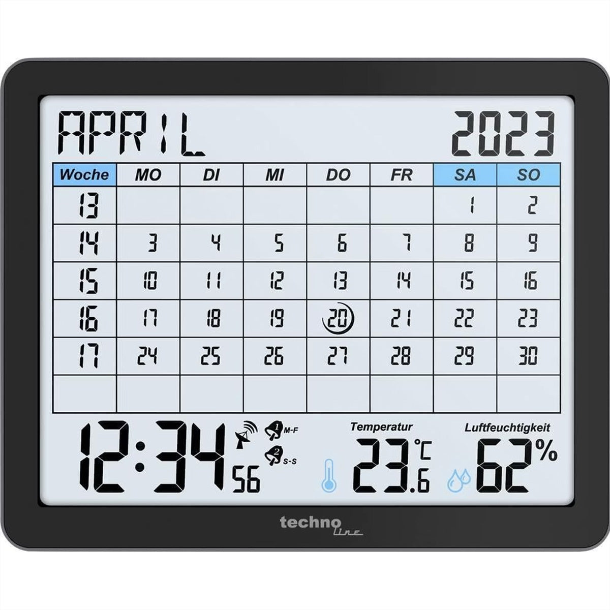 Technoline WT 2600 Digitalwecker – Funk, Snooze, Thermometer/Hygrometer, 17,2 × 14 × 2,5 cm, Schwarz