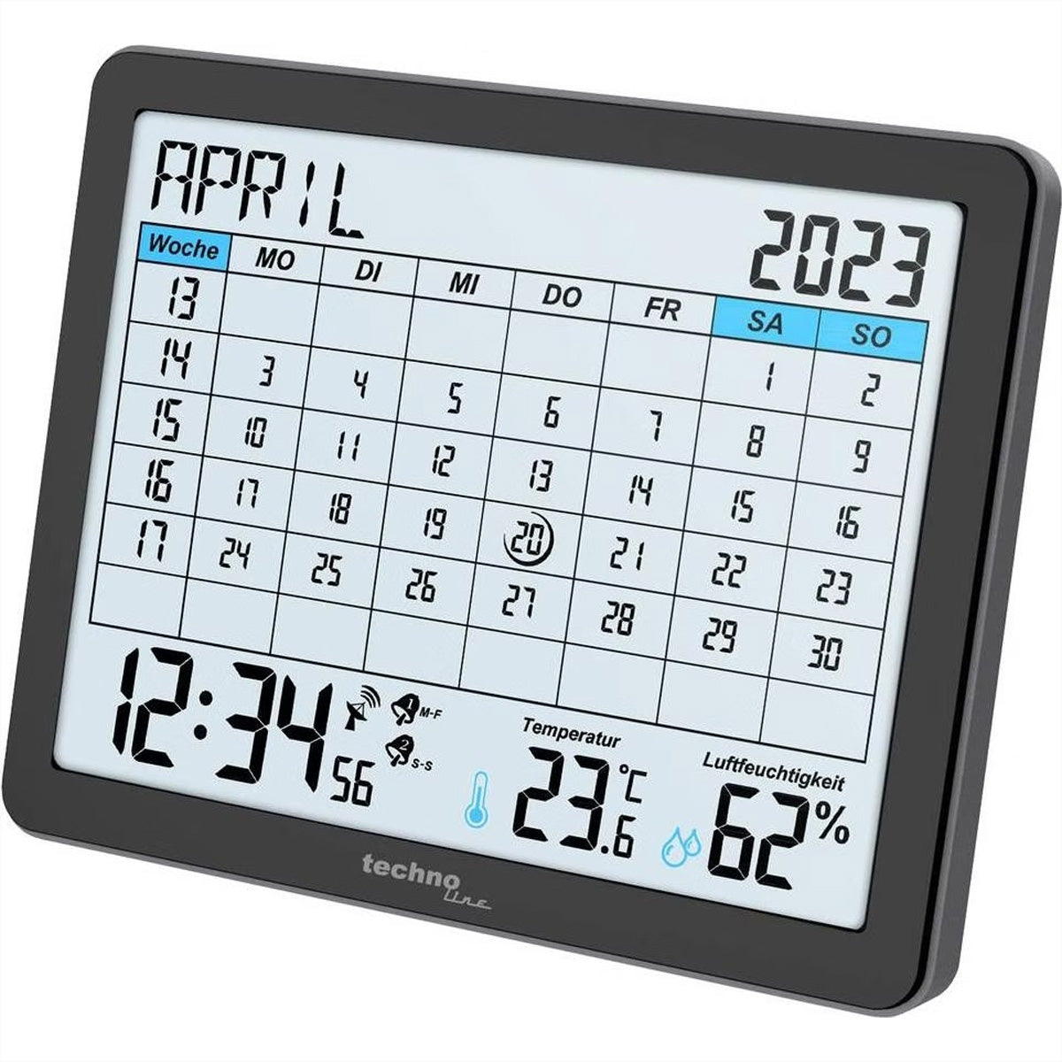 Technoline WT 2600 Digitalwecker – Funk, Snooze, Thermometer/Hygrometer, 17,2 × 14 × 2,5 cm, Schwarz