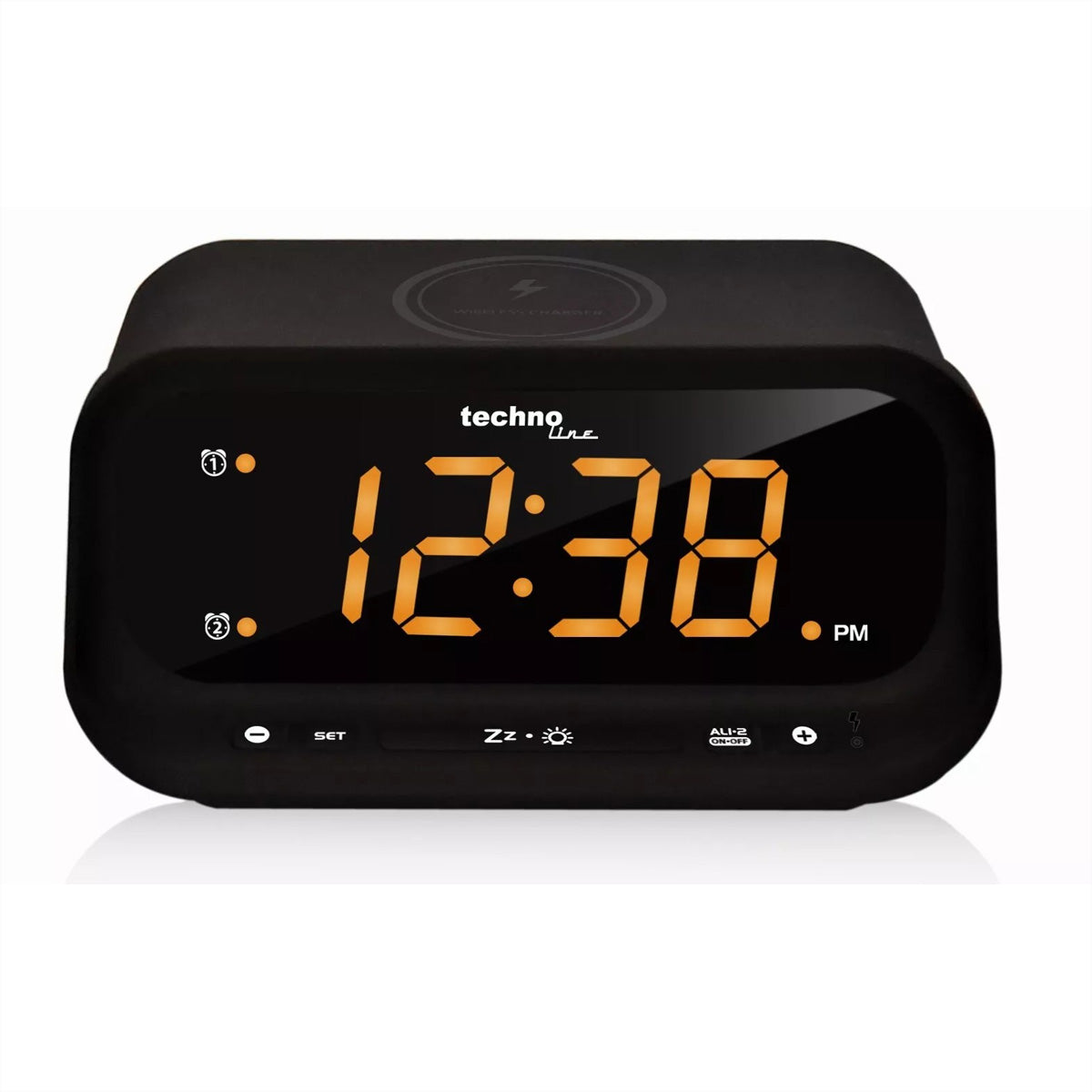 Technoline Digitalwecker – Funk, Thermometer, USB, 11,6 × 15,8 × 7,5 cm, Schwarz