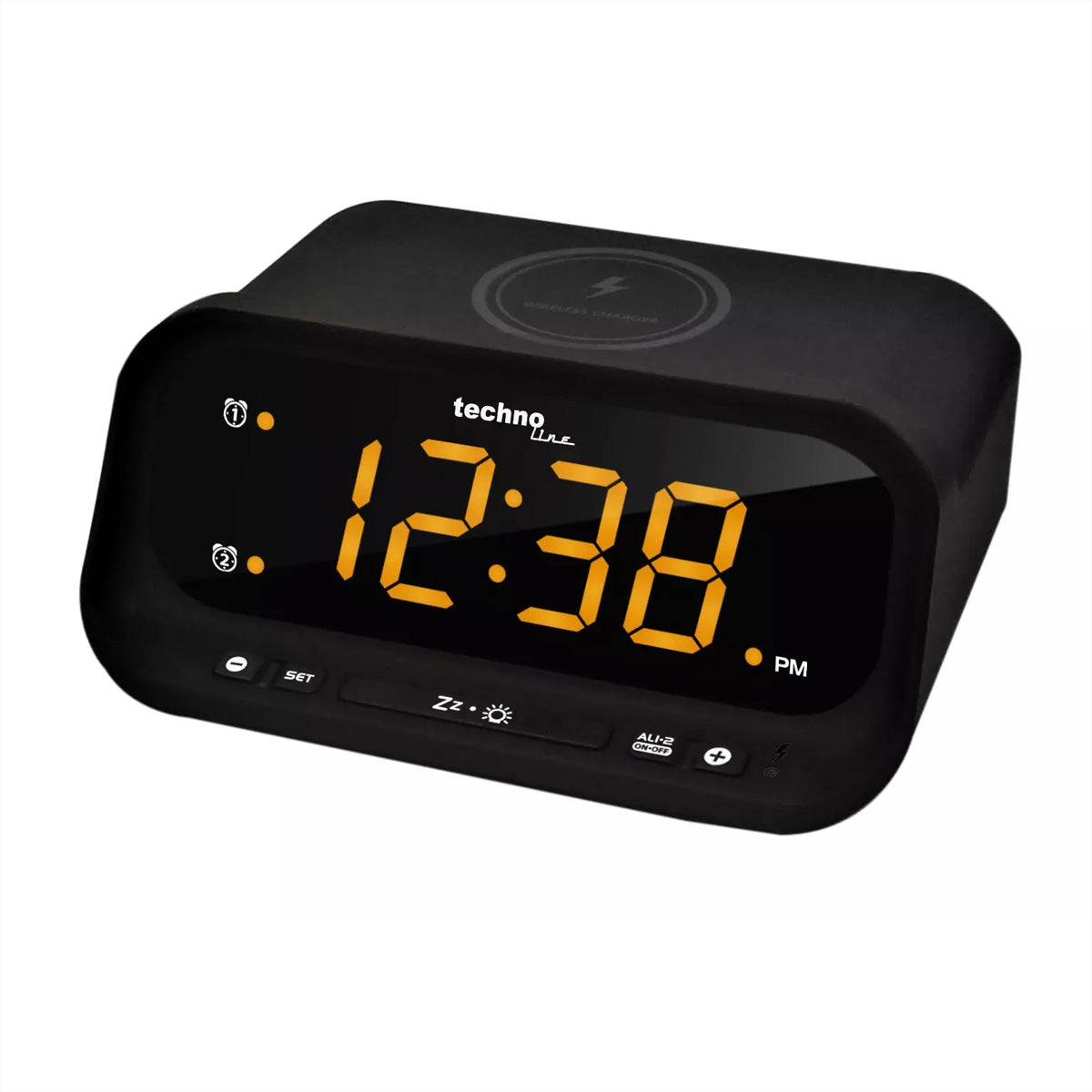 Technoline Digitalwecker – Funk, Thermometer, USB, 11,6 × 15,8 × 7,5 cm, Schwarz