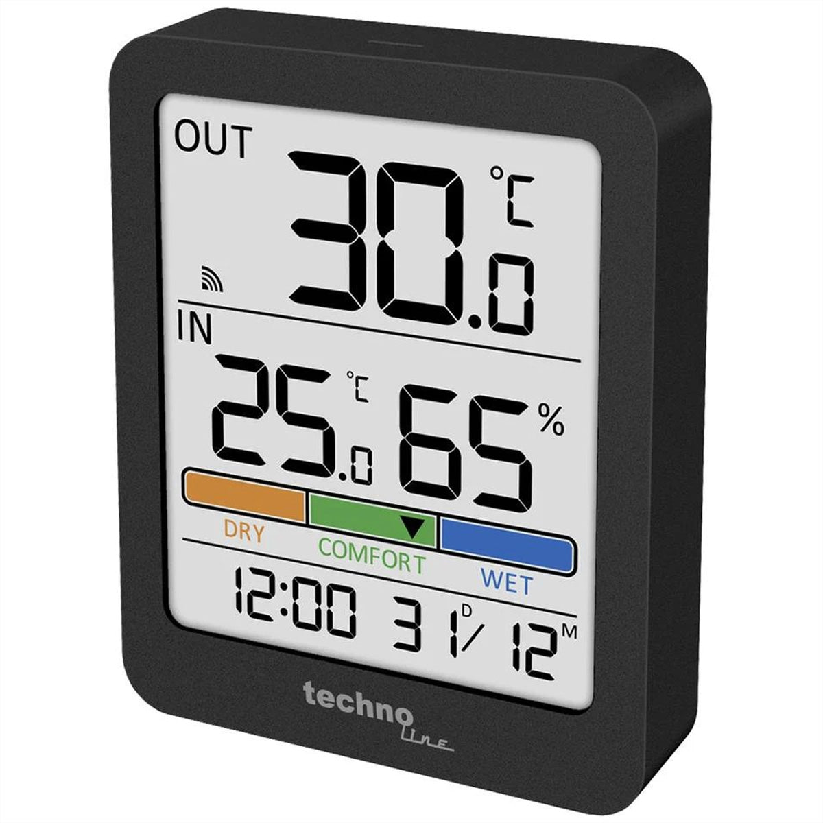 Technoline WS 9488 – Wetterstation, innen/aussen, Hygrometer, inkl. Aussensensor 30 m/433 MHz – schwarz