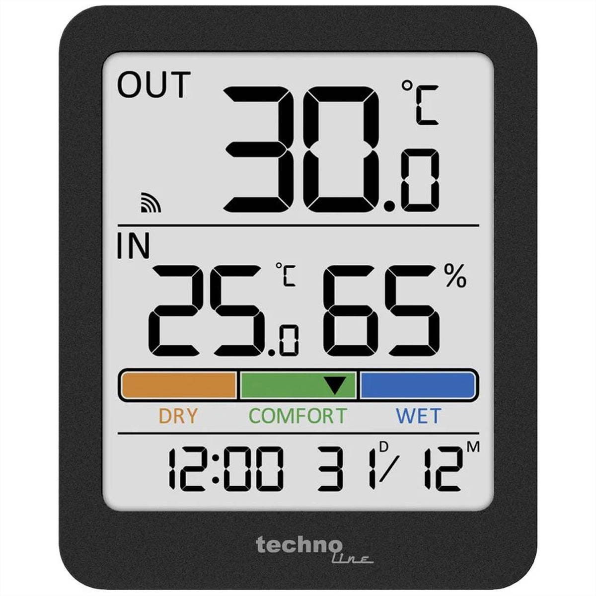 Technoline WS 9488 – Wetterstation, innen/aussen, Hygrometer, inkl. Aussensensor 30 m/433 MHz – schwarz