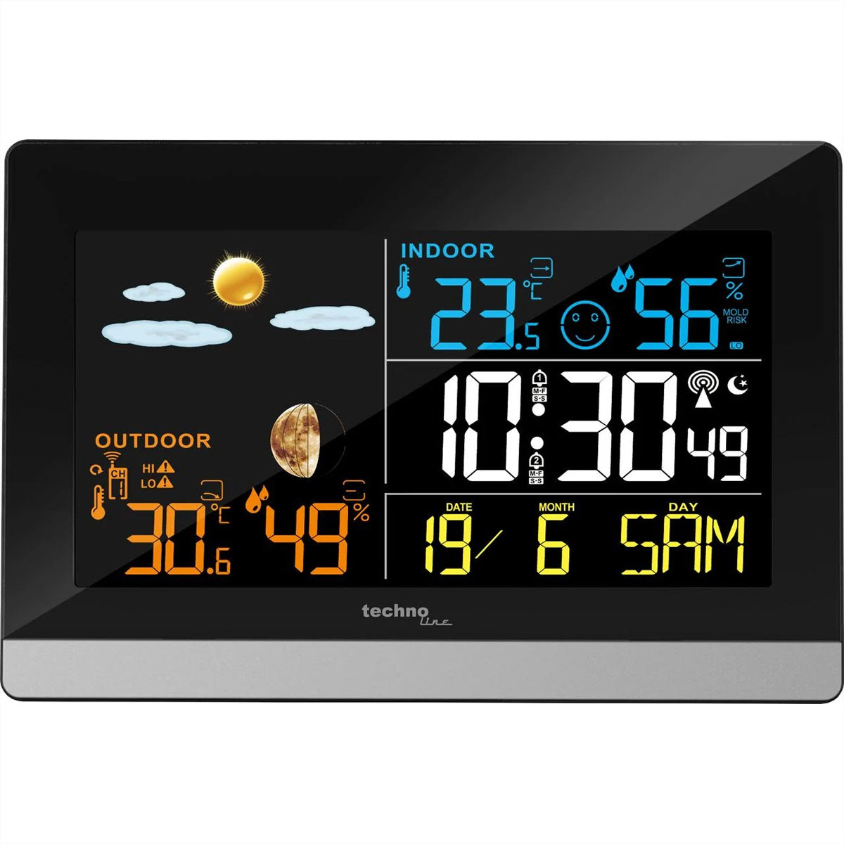 Technoline WS 6455 – Wetterstation, innen/aussen, Farbdisplay, inkl. Aussensensor – schwarz
