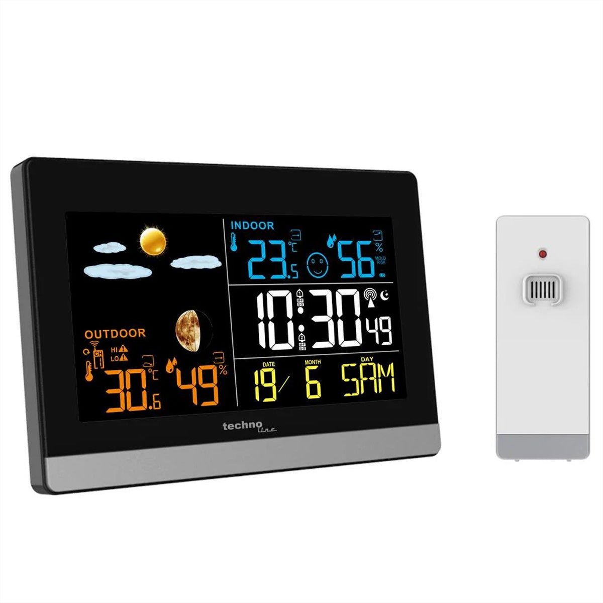 Technoline WS 6455 – Wetterstation, innen/aussen, Farbdisplay, inkl. Aussensensor – schwarz