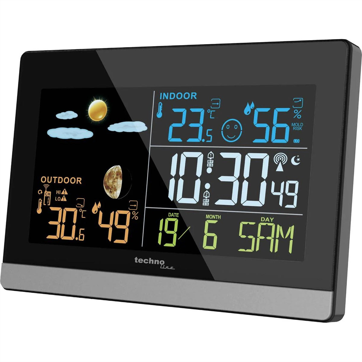 Technoline WS 6455 – Wetterstation, innen/aussen, Farbdisplay, inkl. Aussensensor – schwarz