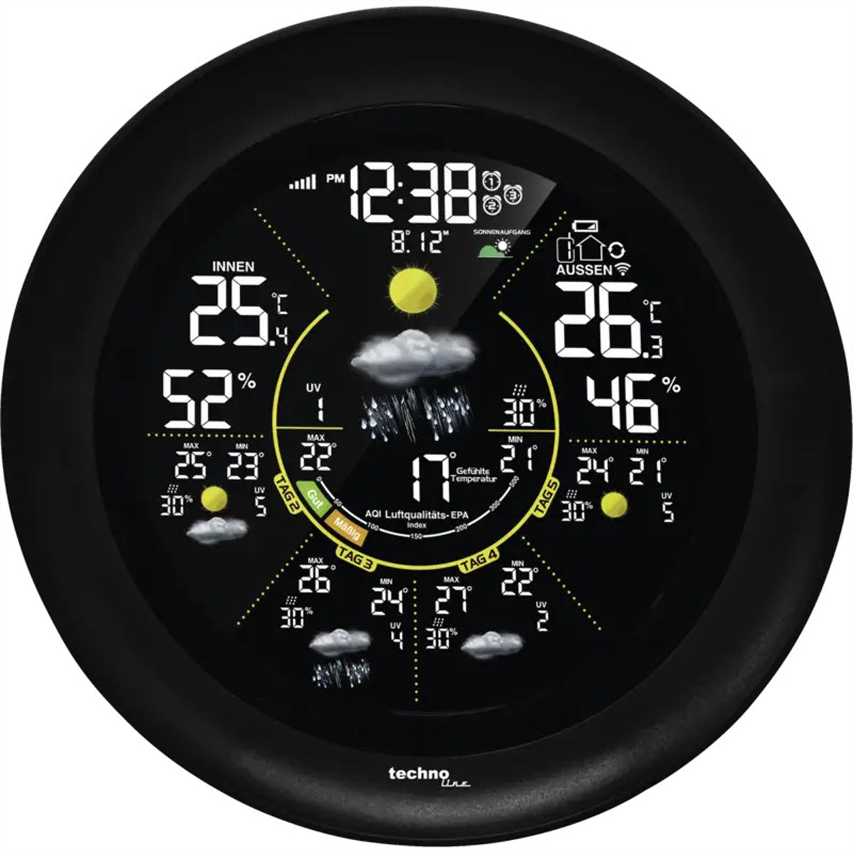 Technoline WD 3040 – Wetterstation, innen/aussen, Hygrometer, inkl. Aussensensor – schwarz