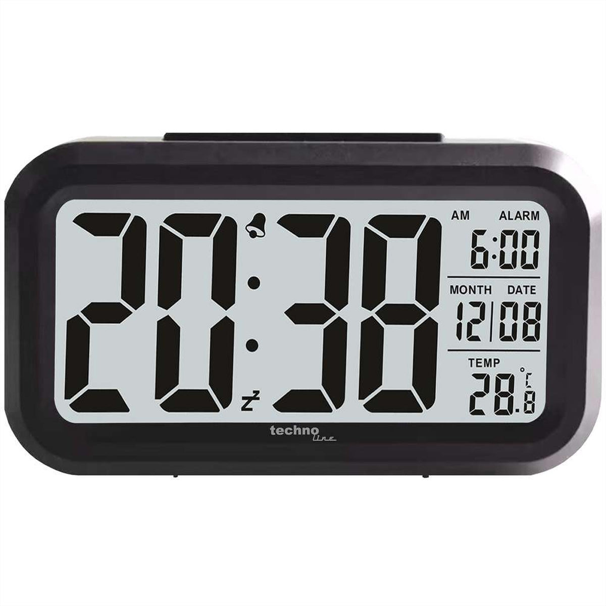 Technoline Digitalwecker – Funk, Schlummerfunktion, Thermometer/Hygrometer, Nachtlicht, 7,5 × 13,5 × 4,8 cm, Schwarz