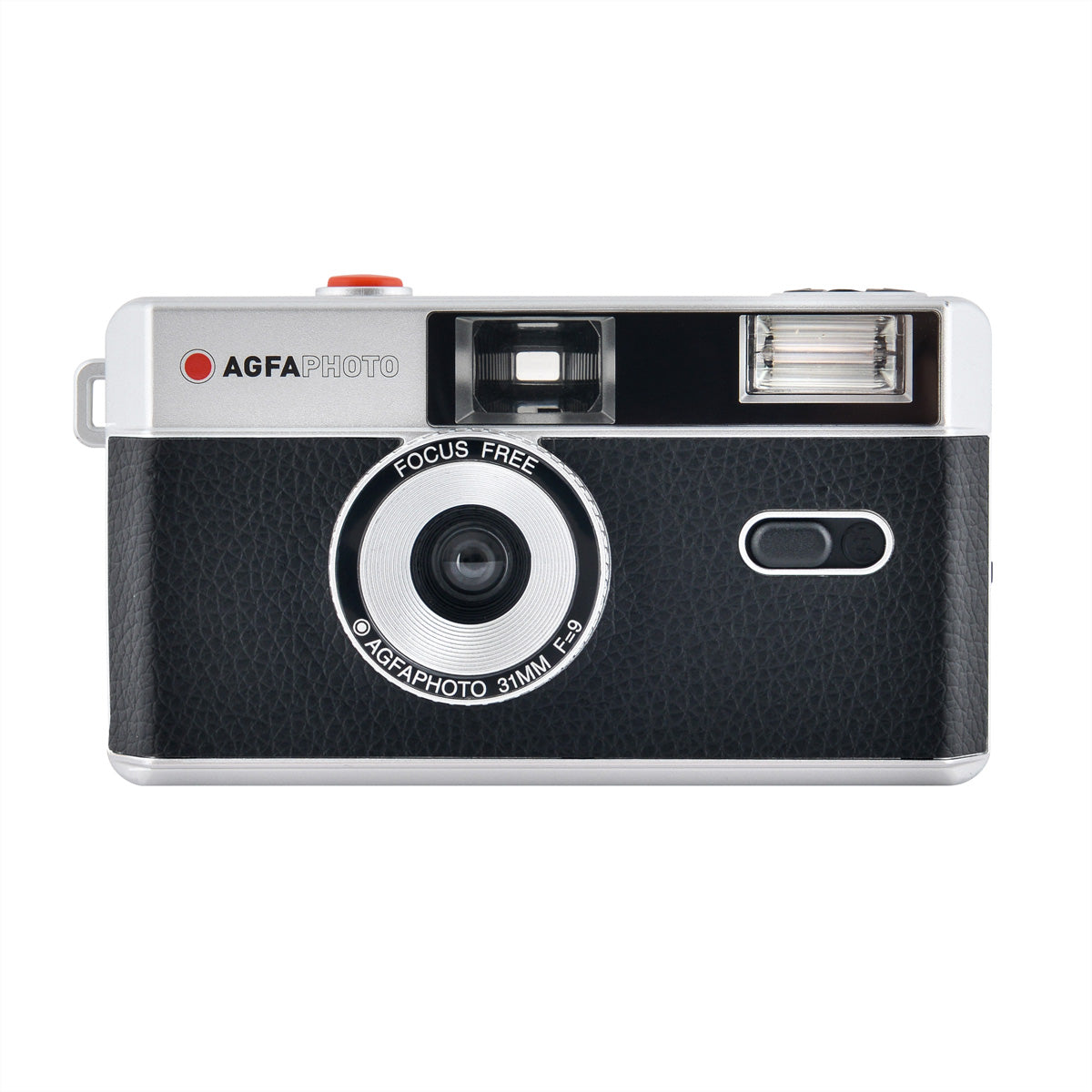 AgfaPhoto Analog Kamera 35mm – Kompakt-Filmkamera, 32 mm f/9, fokusfrei, eingebauter Blitz, schwarz