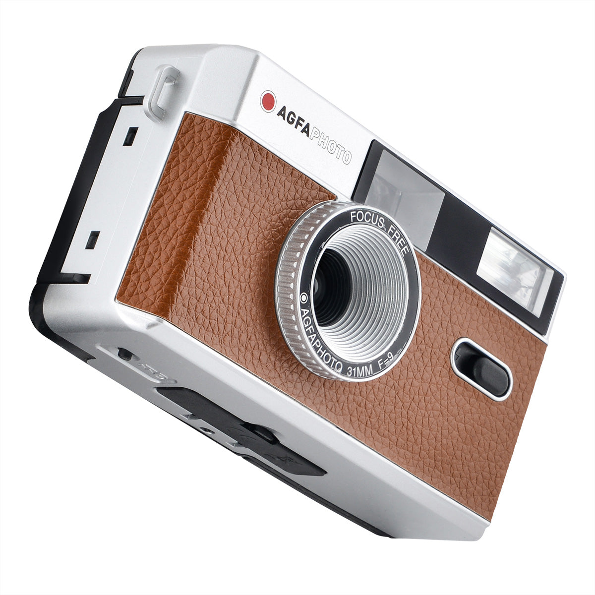 AgfaPhoto Analog Kamera 35mm – Kompakt-Filmkamera, 32 mm, f/9, fokusfrei, braun