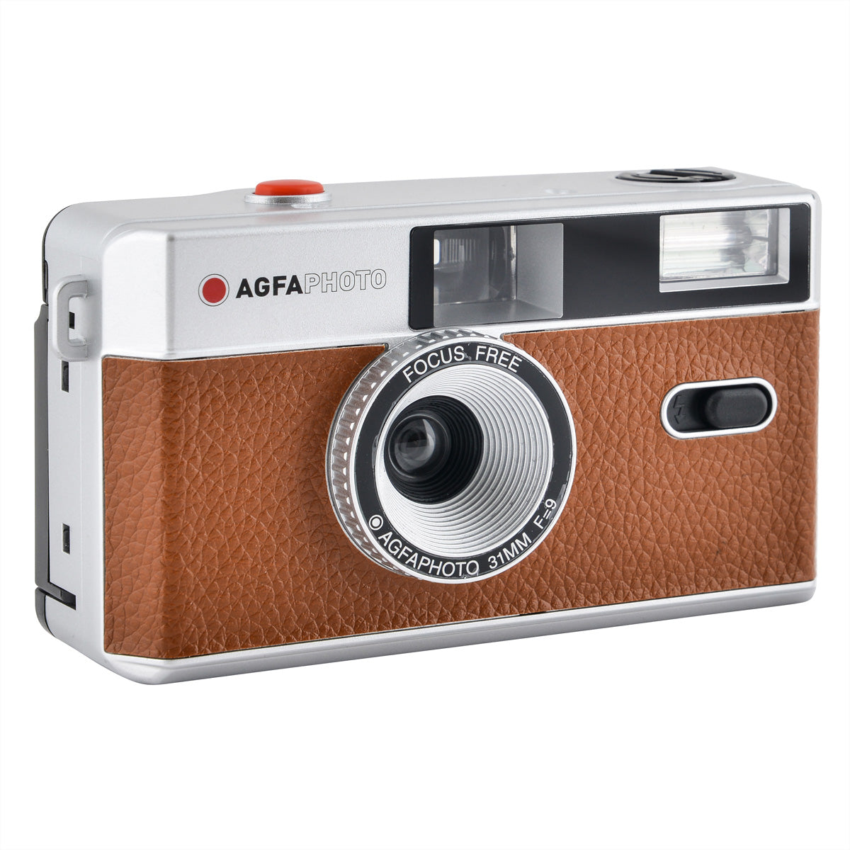 AgfaPhoto Analog Kamera 35mm – Kompakt-Filmkamera, 32 mm, f/9, fokusfrei, braun