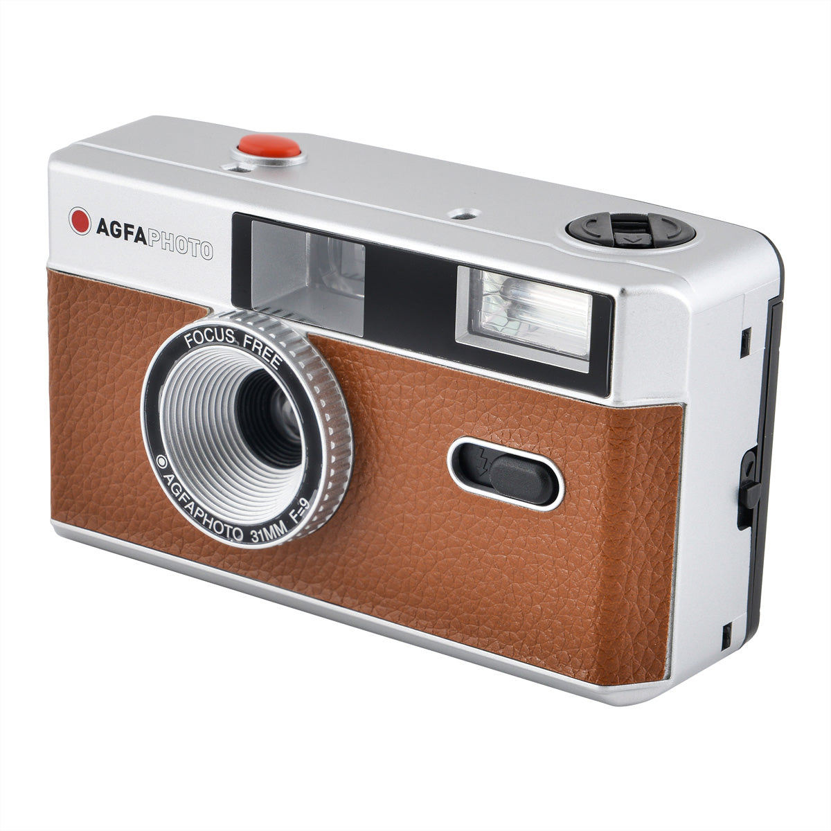 AgfaPhoto Analog Kamera 35mm – Kompakt-Filmkamera, 32 mm, f/9, fokusfrei, braun