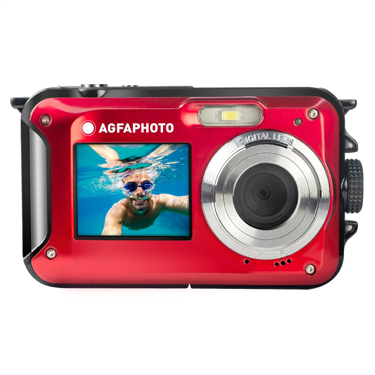 AgfaPhoto Realishot WP8000 – Unterwasserkamera, wasserdicht bis 3 m, 24 MP, 2K, Rot