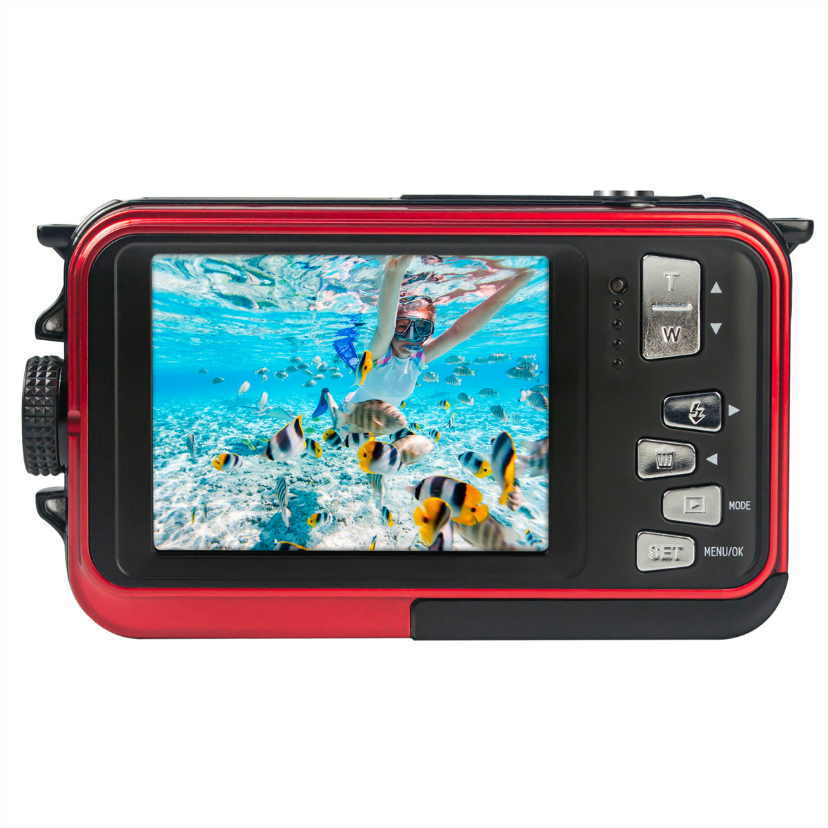 AgfaPhoto Realishot WP8000 – Unterwasserkamera, wasserdicht bis 3 m, 24 MP, 2K, Rot