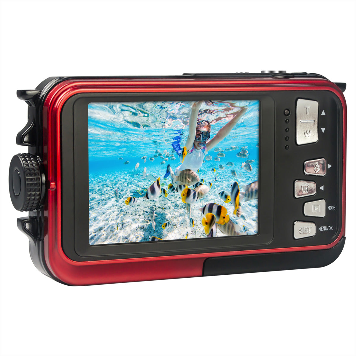 AgfaPhoto Realishot WP8000 – Unterwasserkamera, wasserdicht bis 3 m, 24 MP, 2K, Rot