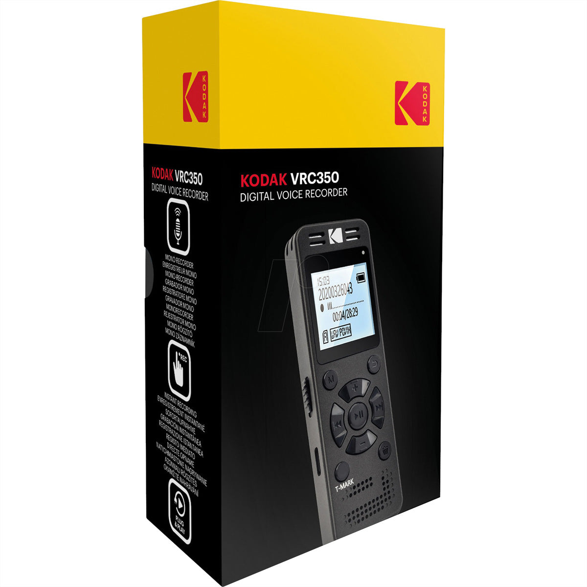 Kodak VRC350 – Digitales Diktiergerät, bis 581 h, 8 GB, USB & 3,5 mm, Schwarz