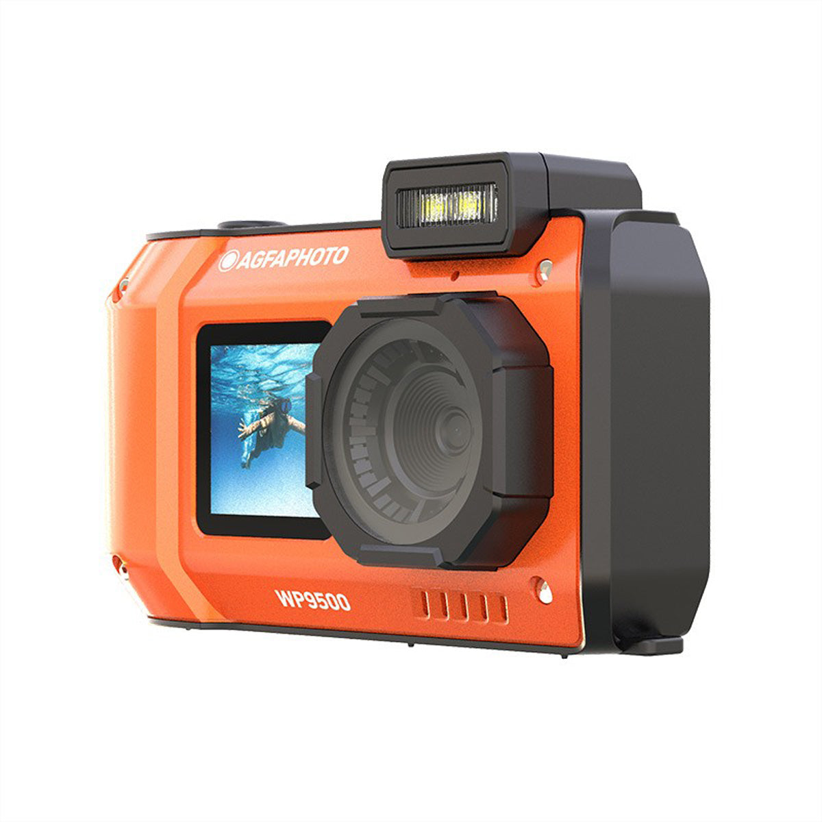 AgfaPhoto WP9500 – Unterwasserkamera, wasserdicht bis 3 m, 18×, 24 MP, 4K, Orange