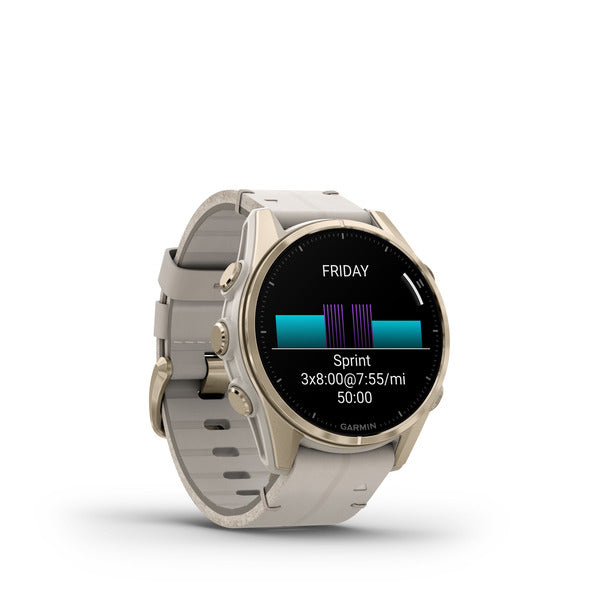 Garmin Fenix 8 AMOLED Sapphire – GPS-Smartwatch – 43 mm, 1,3", GPS, 10 ATM, Gold, Hellgrau