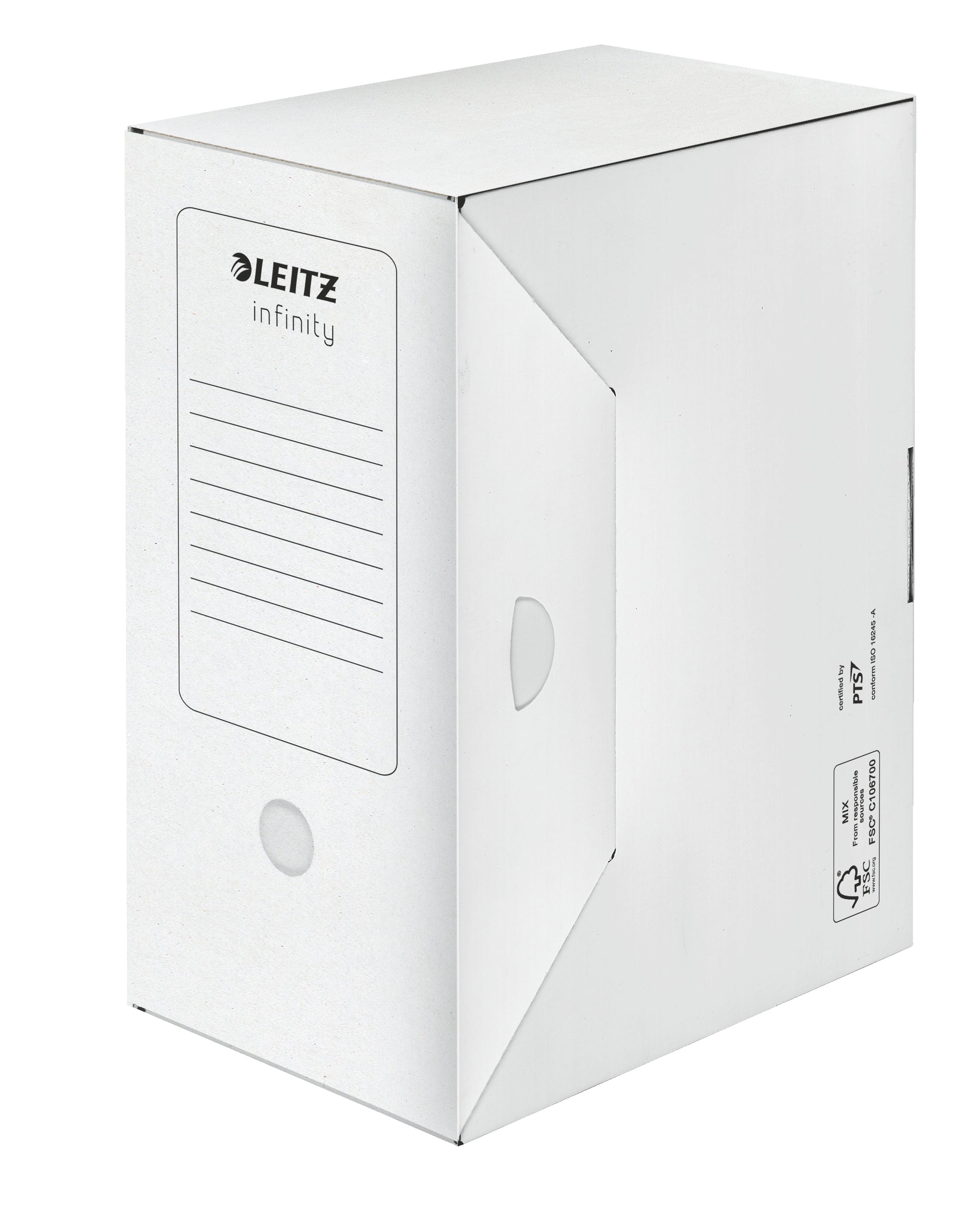 Leitz Infinity Archivschachtel – für A4, B 150 × H 255 × T 330 mm, mit Verschlusslasche, weiss, Karton