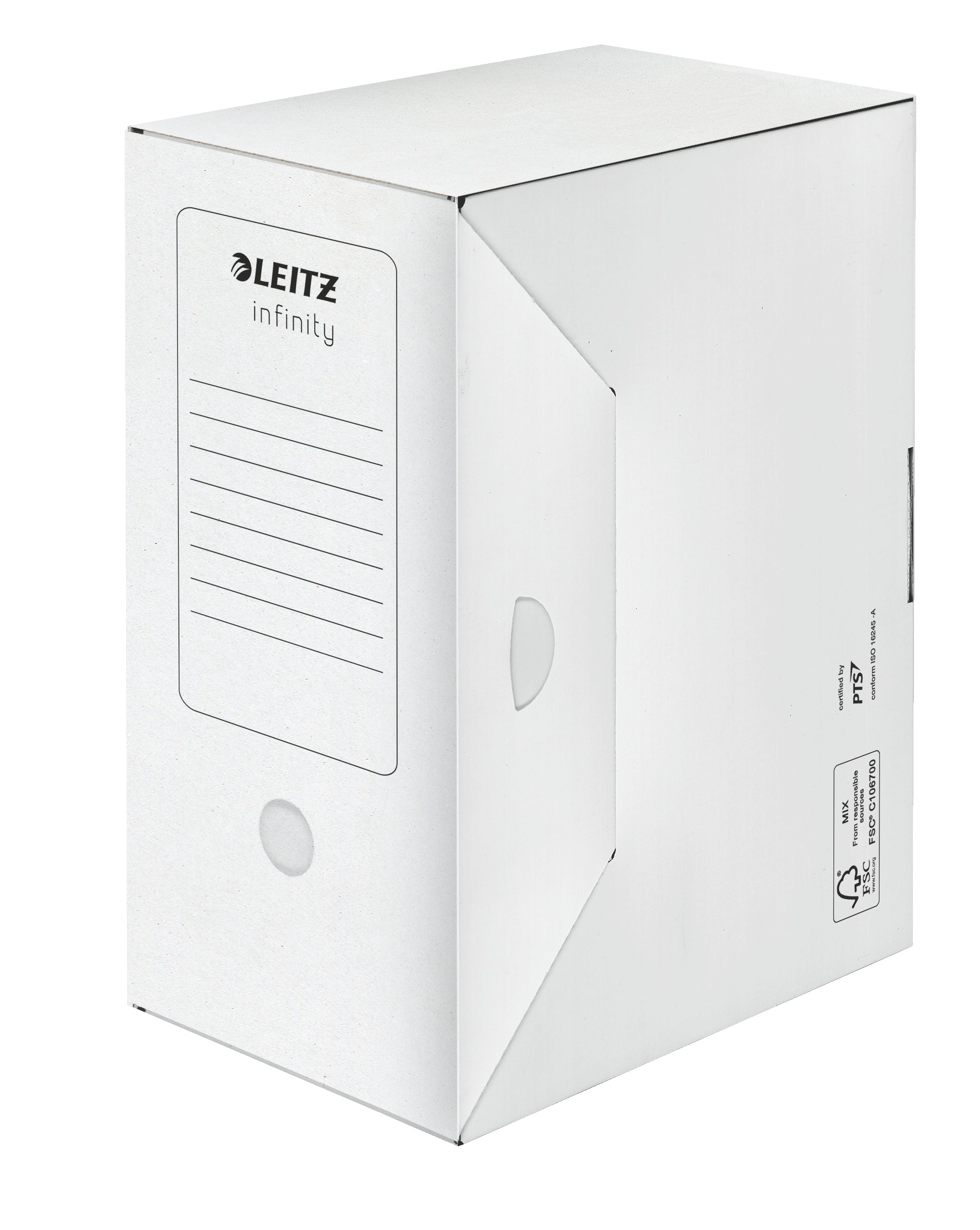 Leitz Infinity Archivschachtel – für A4, B 150 × H 255 × T 330 mm, mit Verschlusslasche, weiss, Karton