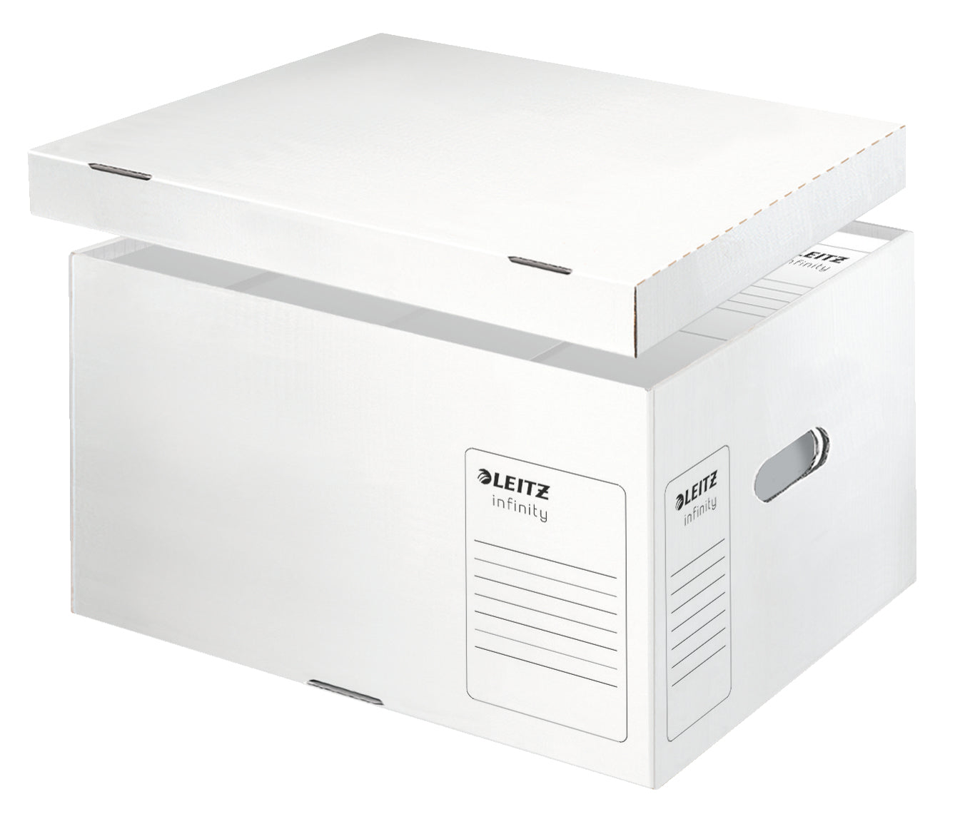 Leitz Infinity Archivschachtel – für A4, B 420 × H 265 × T 350 mm, mit Deckel, weiss, Karton