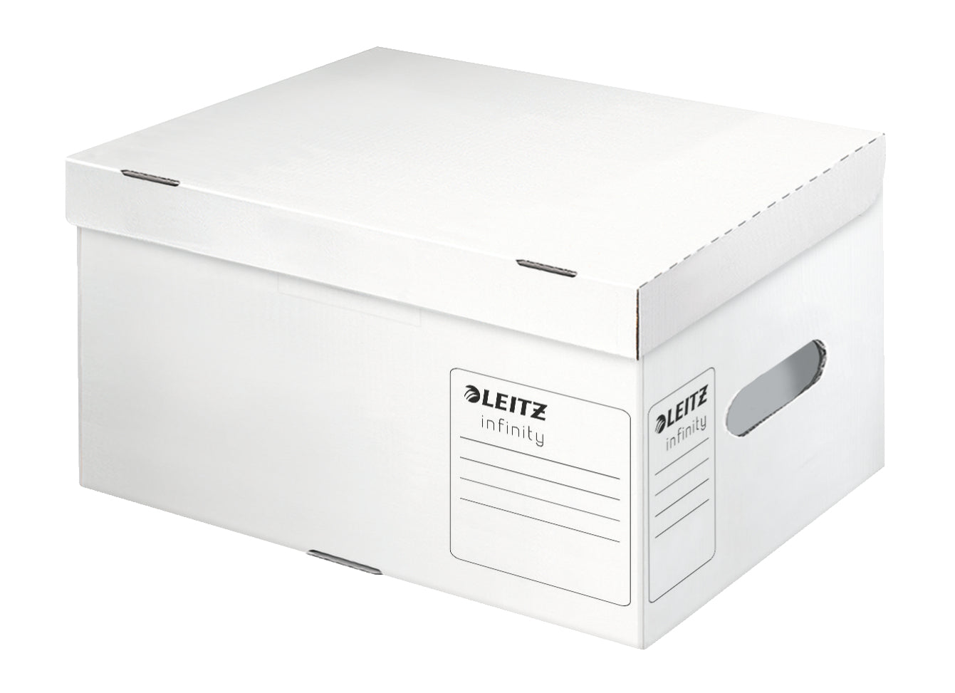 Leitz Infinity Archivschachtel – für A4, B 355 × H 190 × T 255 mm, mit Deckel, weiss, Karton