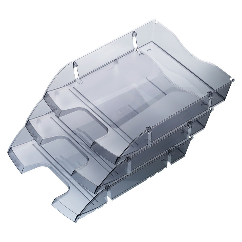 Helit Briefkorb – mit Beschriftungsfeld, glänzend, grau transparent, B 275 × H 66 × T 355 mm