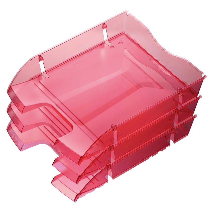 Helit Briefkorb – mit Beschriftungsfeld, glänzend, rot transparent, B 275 × H 66 × T 355 mm