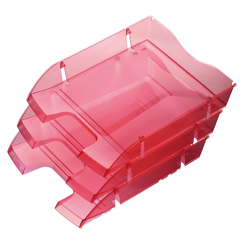 Helit Briefkorb – mit Beschriftungsfeld, glänzend, rot transparent, B 275 × H 66 × T 355 mm