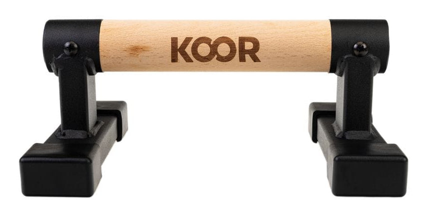 KOOR Liegestützgriffe F02709, 24 × 16 × 10 cm, 500 kg – Hellbraun, Birke/Stahl – 2er-Set