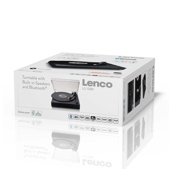 Lenco LS-15BK – Plattenspieler (Riemenantrieb), Bluetooth, Phono-Vorverstärker, 33⅓/45 U/min – Schwarz