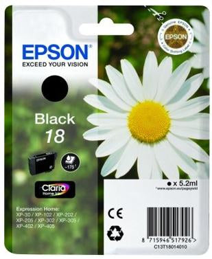 Epson T180140 Schwarz Tintenpatrone (Original) – 175 Seiten – für XP 30/405 – C13T180140