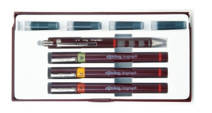 Rotring Verschlossener Gelschreiber – Isograph, Schwarz, 4er-Pack, 0,2/0,3/0,5 mm
