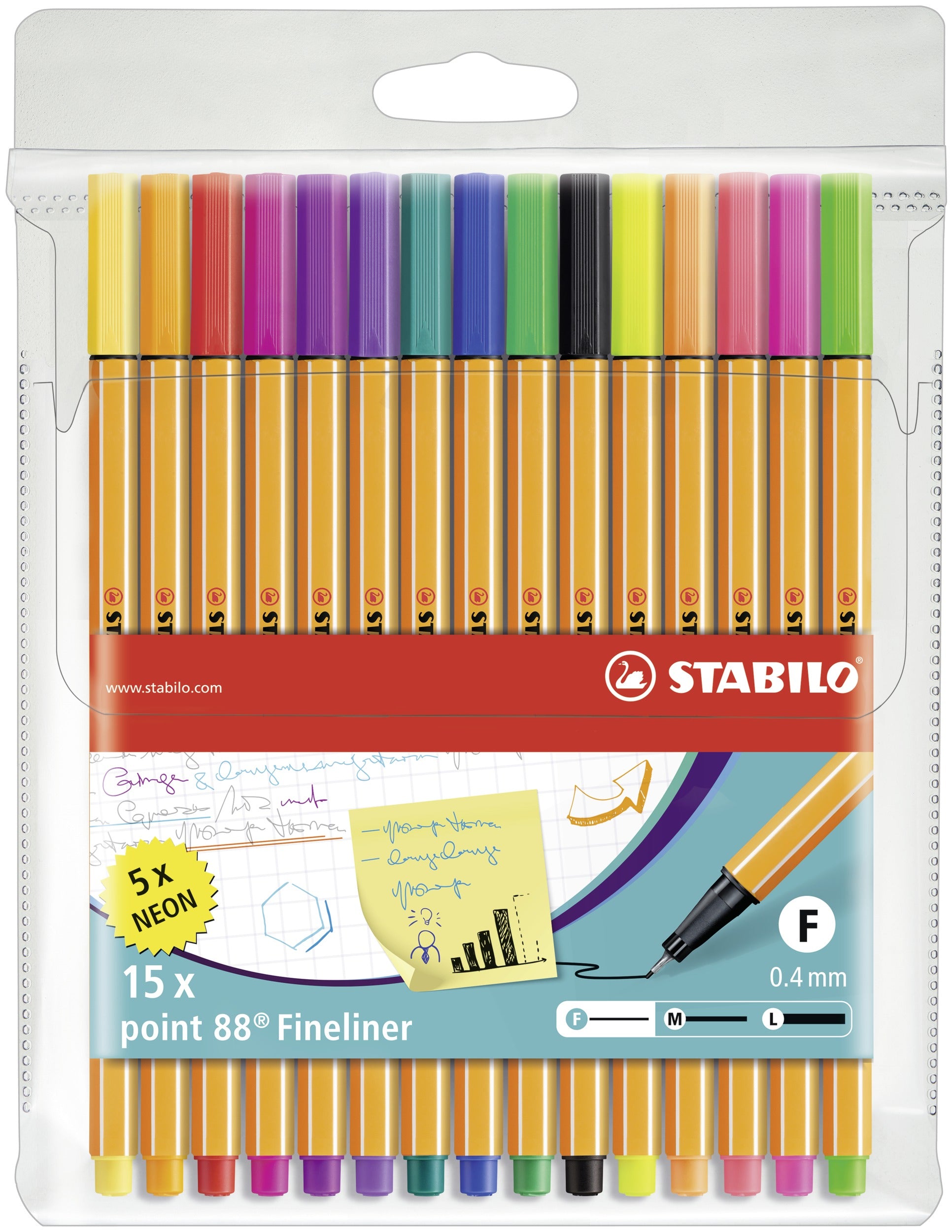 STABILO Fineliner – 15er-Set 0,4 mm – sortiert