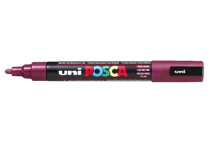 Uni-Ball POSCA Kreativ-/Pigmentmarker, Bordeaux, feucht abwischbar, deckend – für viele Oberflächen