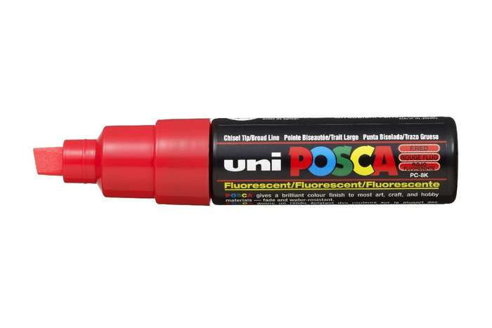 Uni-Ball POSCA PC-8K Kreativ-/Pigmentmarker – Keilspitze 8 mm, rot, feucht abwischbar, deckend – für viele Oberflächen