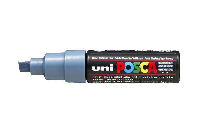 Uni-Ball POSCA PC-8K Kreativ-/Pigmentmarker – Keilspitze 8 mm, grau, feucht abwischbar, deckend – für viele Oberflächen