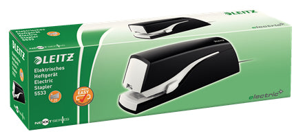 Leitz 5533 – Elektrischer Hefter, 20 Blatt, Flat-Clinch, Einlegetiefe 20 mm, Schwarz