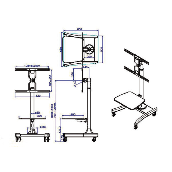 VALUE TV-Wagen – 27–47" – VESA 200×200–600×400 – bis 35 kg, Höhenverstellbar, mit Rollen – Schwarz