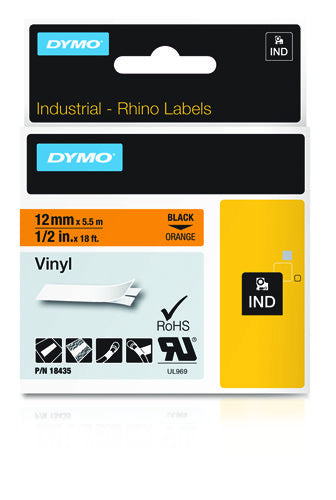 DYMO Schriftband – 12 mm × 5,5 m, orange, schwarz, Rhino IND – für DYMO Rhino: 3000, 4200, 5000 und weitere