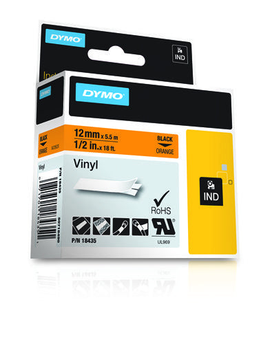 DYMO Schriftband – 12 mm × 5,5 m, orange, schwarz, Rhino IND – für DYMO Rhino: 3000, 4200, 5000 und weitere