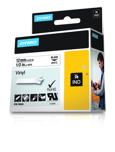 DYMO Schriftband – 12 mm × 5,5 m, weiss, schwarz – für DYMO Rhino: 3000, 4200, 5000 und weitere