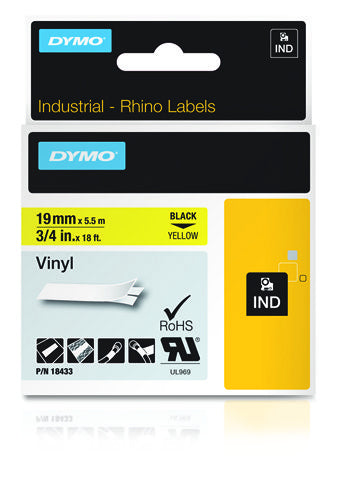 DYMO Schriftband – 19 mm × 5,5 m, gelb, schwarz – für DYMO Rhino: 3000, 4200, 5000 und weitere